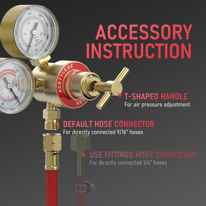 YESWELDER Acetylene Regulator CGA200, 0-400PSI and 0-30PSI Welding Gas Gauges