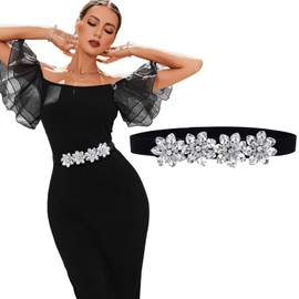 Wriidy Black Stretch Belt Rhinestone Skinny Belts Crystal Waist Belt Cinch Belt for Women and Girls (Black, M) (S, Black)