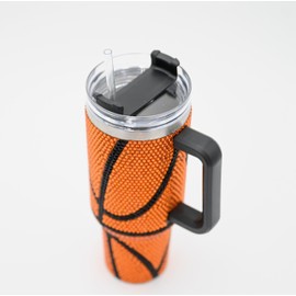 SEM LIFE 40 Oz Rhinestone Bling Tumbler with Handle and Straw (BASKETBALL), Stainless Steel and Double Wall Insulated; Good for Sports Fan, Coaches, Athletes, Travel Team Moms, Gifts