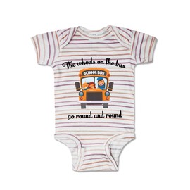 Cute Rascals Baby Bodysuit The Wheels on The Bus Go Round and Round Funny Humor Boy & Girl Striped Baby Clothes Funny Cotton Stripes Multi Girl Design Only 18 Months