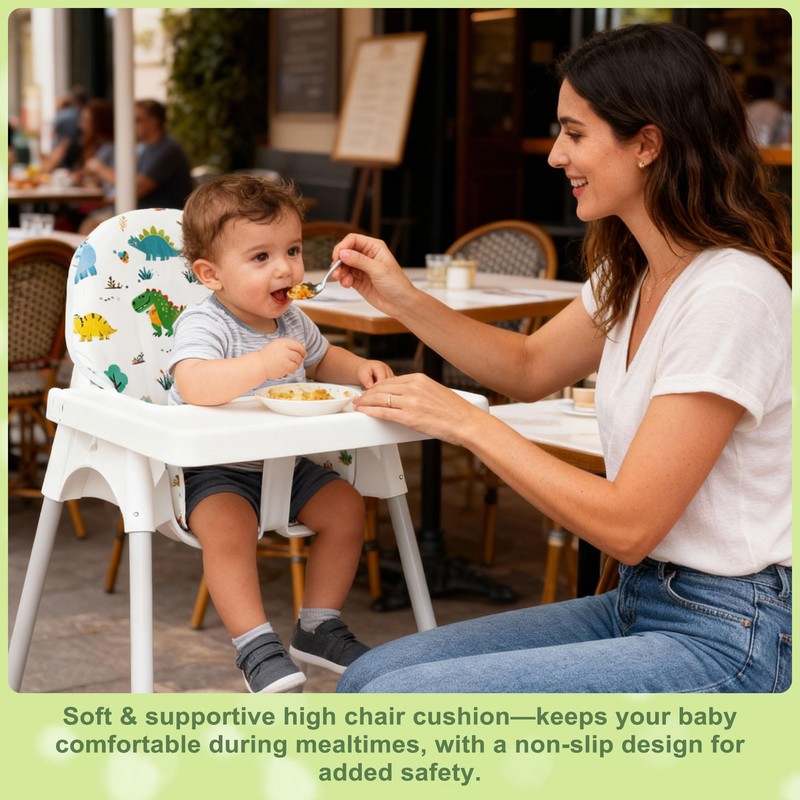 for IKEA High Chair Cushion,with High Chair Pocket Pouch(Dinosaur)
