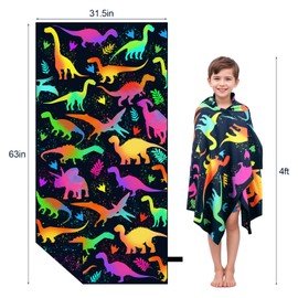 MelonBoat Large Microfiber Beach Towel: Dinosaur Silhouette Sand Free Beach Towel for Travel, Super Absorbent Quick Dry, Lightweight Compact for Kids Trip Vacation Beach Bath Camping Pool Swim, 1 Pack