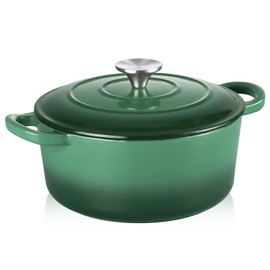 TeamFar Enameled Cast Iron Dutch Oven - 3QT Small Dutch Oven Pot with Lid - Heavy Duty Cast Iron Pot Cookware for Bread Baking, Braising, Stewing, Roasting, Basil Green