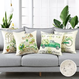 Artscope Waterproof Cushion Covers, Set of 4 Spring - Green Garden Cushion Cover Breathable Cushion Case for Outdoor Balcony Patio Garden Farmhouse Decor 45 x 45 cm