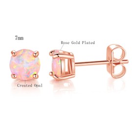 MDFUN Rose Gold Tone 7.0mm Round Brilliant White Opal Stud Earrings