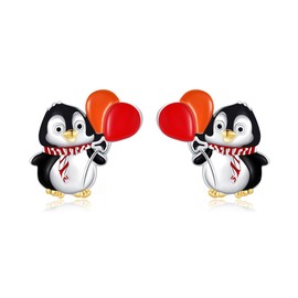 DAYLINLOVE Penguin Earrings 925 Sterling Silver Penguin Stud Earrings Penguin Christmas Jewellery Gifts for Women Penguin Lovers, Sterling Silver, No Gemstone
