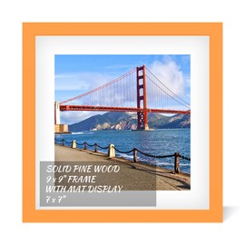 9x9 inch Wood Picture Frame for Wall Hanging or Tabletop Square Photo Frames with 1 Mats Display 7x7 inch for Baby Scan,Poster,Walls Decoration,Anniversary,Wedding,Christmas,Diamond Painting(Orange)