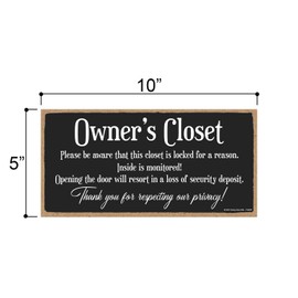Honey Dew Gifts, Owner's Closet Thank You for Respecting Our Privacy, 10 inch by 5 inch, Vacation Rental Sign, Business Wood Sign, Essentials for Hosts, Vacation House Rules, 754409