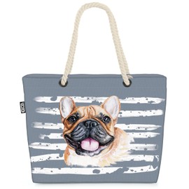 VOID XXL Beach Bag French Bulldog Shopper Bag 58 x 38 x 16 cm 23L Beach Bag Dog, gray, Casual