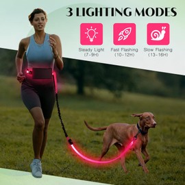 Hands Free Dog Leash, Adjustable Reflective Leash and Waist Belt, Shockproof, Durable, Hands-Free, Shock Absorbing for Small Medium Large Dogs for Walking, Jogging, Training (Pink)