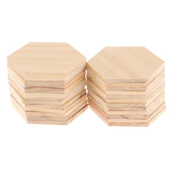 P Prettyia Wood Chips Decorative Wood Chips Wood Cards Hexagon Props DIY Decor Room Decor Set of 25
