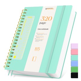 Notebook B5, PVC Lined Journal, Spiral Notebooks, 320 Sheets/160 Pages, 100 gsm Thick Paper, Lined Notebooks for Adults, Work, Writing, Notes, Learning, Travel, 19 x 25 cm, Blue