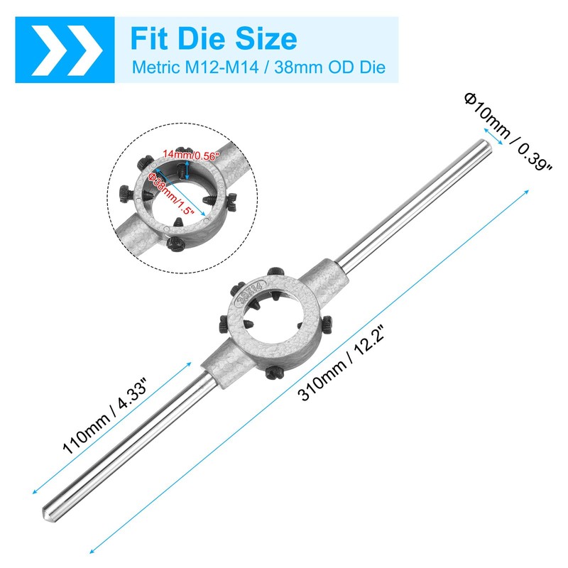 sourcing map 38mm x 14mm Die Stock Handle Wrench for