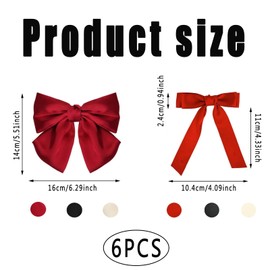 6PCS Hair Bow, Hair Bows for Women, Black Hair Bow Hair Bows Tassel Hair Clips with Long Tail Bow Hair Clip Soft Satin Silky Hair Bows Bowknot Hair Clips Hair Accessories for Women Girls