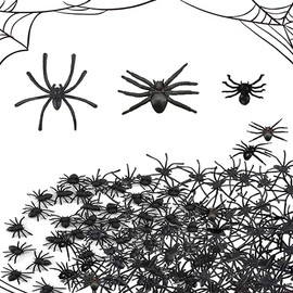 Halloween arañas de plástico de 150 piezas pequeñas falsas negras, Accesorios de broma divertidos de arañas, Ideal para decorativas Halloween, fiestas