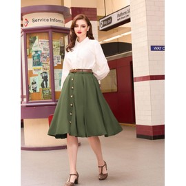 Army Green Midi Skirts for Women High Waist Aline Midi Skirt with Pockets Belts Army Green L