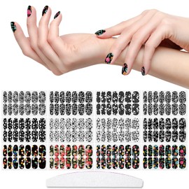 XEAOHESY 168 Pieces 12 Sheets Black White Flower Nail Wraps for Short Nails with Nail File Flower Nail Polish Strips Self-Adhesive Gel Nail Strips Nail Stickers Full Nail Wraps for Nail Art