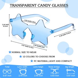 Cindeer 40 Pairs Rimless Star Shape Sunglasses Colorful Transparent Sunglasses Pentagram Glasses for Party(Light Blue)