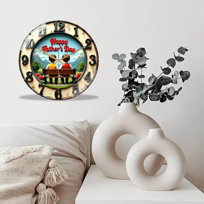 12 Inch Diameter Glass Wall Clock with a Classic Brushed