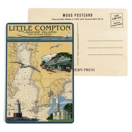 Little Compton, Rhode Island Chart (4x6 Birch Wood Postcards, 2-Pack Stationary, Rustic Home Wall Decor)