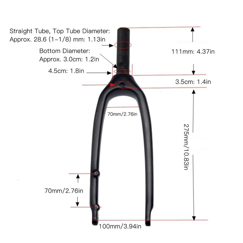 20 Inch Mountain Bike Fork 3K Matte 4.37in Top Tube