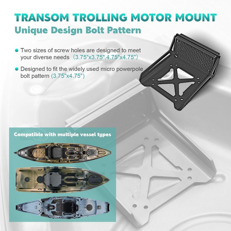 Universal Transom Trolling Motor Mount for Kayaks,Heavy Duty Marine-Grade Stern