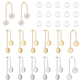 UnicRFTALE 12 Pieces 2 Colours Double Flat Round Stud Earrings Edges Tray Stud Settings 24 Pieces Glass Cabochons Earring Base Bow Earring Fittings for Jewellery Making