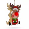 BESTPYSANKY Wooden Reindeer with Present Christmas Ornament with Light Up