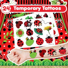 36PCS Ladybug Party Favors 24 Tattoos Sticker 12 Stamp Set - Ideal Black Red Polka Dots Themed Birthday Card Decorations Supplies Goodie Bag Cute Rewards for Girls Classroom Gifts Baby Shower Prizes