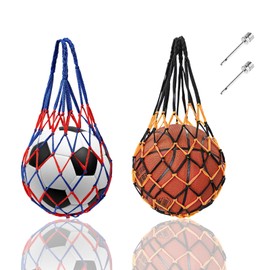 Pack of 2 Ball Net Bag, Portable Ball Net 1 Ball, Basketball Net Bag, Football Nets Net Bags with 2 Ball Pump Needles, Ball Net Nylon Mesh Bag for Basketball, Volleyball, Football, Handball