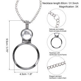 PATIKIL 2pcs 3X Magnification Magnifier Necklace Magnifier Pendant Diameter 4.5cm Glass Lens 80cm Length Chain for Reading Gift Craft Gemstone Embroidery White