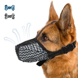 Dog Muzzle, Soft Muzzle for Medium Large Sized Dog to Anti and Prevent Biting Barking Chewing, Air Mesh Large No Barking Muzzle with Reflective & Adjustable Strap for Medium Large Sized Dog(White-S