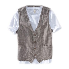 Lazutom Men's Summer Casual Cotton Linen Sleeveless Thin Vest Beach Waistcoat (Asian XL, Coffee)