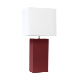 Elegant Designs LT1151-RED Contemporary Faux Leather Encased Table Lamp for Living Room, Bedroom, Study, Office, Entryway, Reading Nook, Red