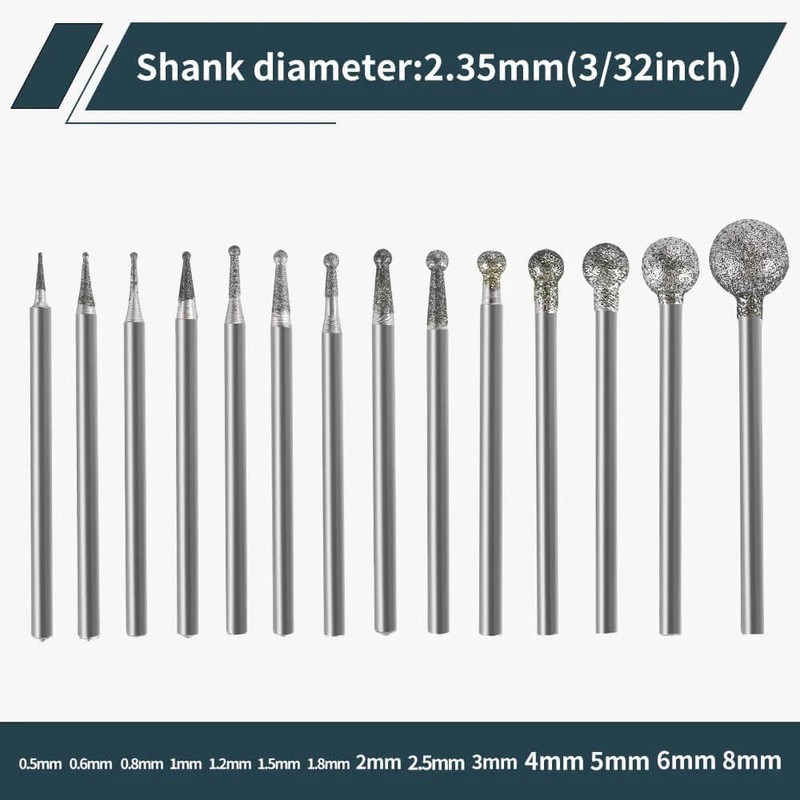 Hanboost 14Pcs Diamond Ball Shape Engraving Burr Set for Rotary