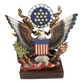 Ebros Gift Patriotic US United States American Great Seal Bald Eagle with Olive Branch and Arrows Pluribus Unum Desktop Decor Plaque Figurine Honor Valor and Bravery Memorial Accent