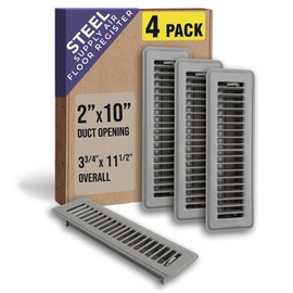 [4 Pack] Fits 2x10 and 10x2 Duct Opening | Floor Register with Louvered Design by Handua | Heavy Duty Walkable Design with Damper | Floor Vent Grille | Easy to Adjust Air Supply Lever | Gray