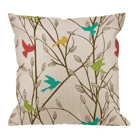 (Color 04) - HGOD DESIGNS Bird Pillow Case, Lots Of Colourful Magpie and Swallow Bird on the Tree Cotton Linen Cushion Cover Square Standard Home Decorative Throw Pillow for Men/Women/Kids 46cm x 46cm White