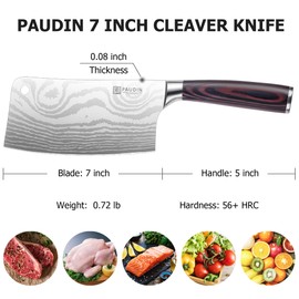 PAUDIN Cleaver Knife, Ultra Sharp Meat Cleaver 7 Inch, High Carbon Stainless Steel Butcher Knife with Wooden Handle, Chinese Cleaver for Meat Cutting Vegetable Slicing