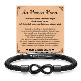XUANPAI Father's Day Gift for Dad Men's Bracelet – Leather Bracelet Infinity Sign with Engraving "Bester Papa Grandpa Men Ich Liebe Dich" Gifts for Husband for Birthday Anniversary, Stainless Steel