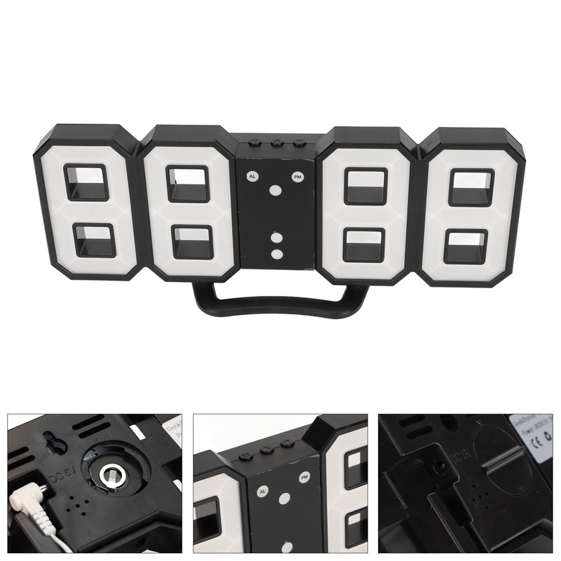3D LED Digital Desktop Clock Dimmable Snooze Time Memory 12