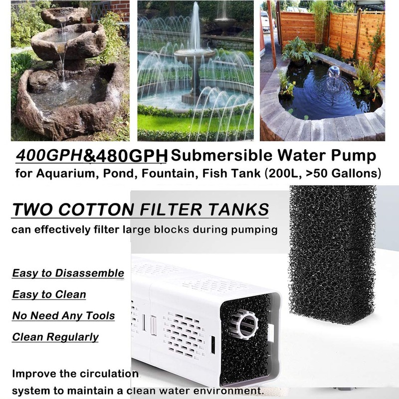 Ultra Quiet Fish Tank Filter 4-in-1 Internal Aquarium Filter ,500-1800L/H