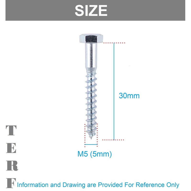 TERF® M5 X 30mm Coach Screws Hex Head Stainless Steel