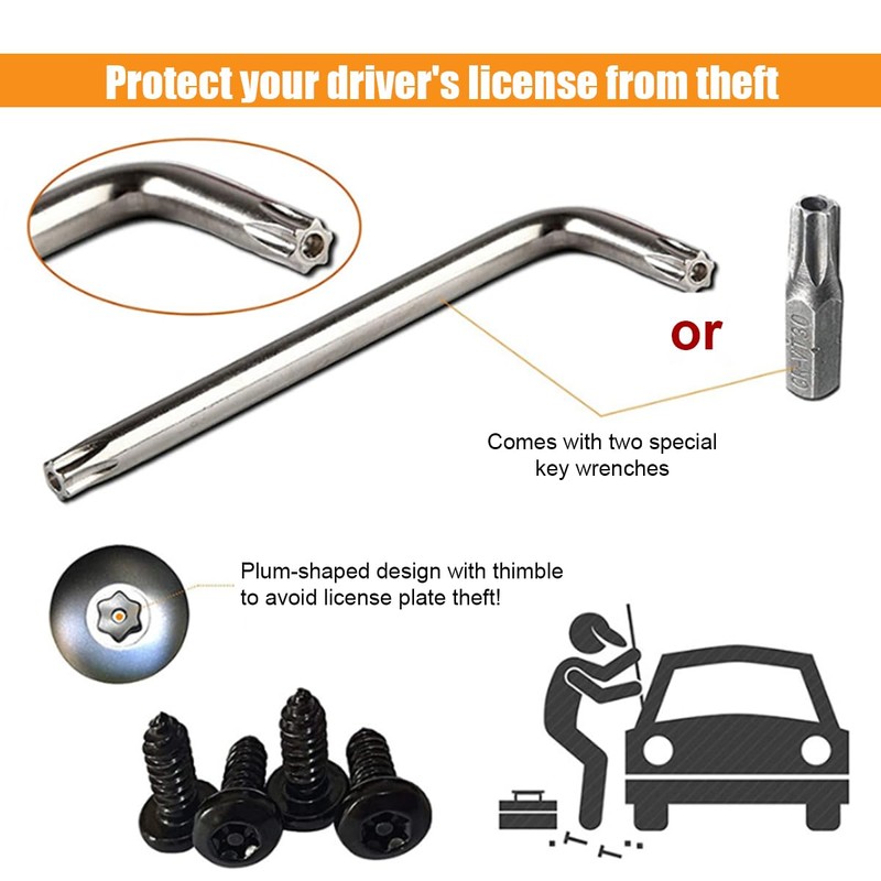 Car License Plate Screws Kit, Anti Theft Stainless Steel Car