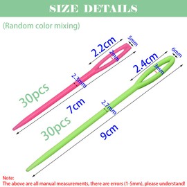 Dujelixa Large Plastic Needles, Pack of 60 Plastic Sewing Needles, Plastic Needles for Children, Mix Colours at Random 7 cm and 9 cm Embroidery Needles Children, Jersey Needles Hand Sewing