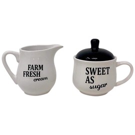 Set Sugar Bowl and Cream Server Holder Ceramic Black & White Farmhouse Table Kitchen Decor