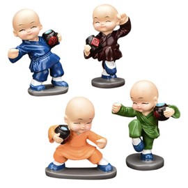 Abaodam 4 Monks Statue Decoration Monk Statue Mini Resin Buddha Figurine Car Dashboard Ornament Feng Shui Decor for Home Desktop Office Car Decor Kung Fu Monk Statue
