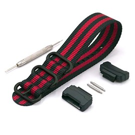 Vario Compatible with Casio G-Shock Military Dive Ballistic Nylon Red Stripe Premium Replacement Watch Band with Adapters and Spring Bars with Tool