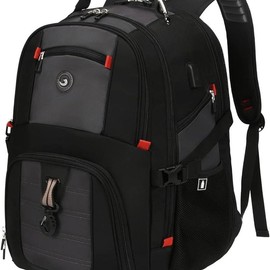 Extra Large 52L Travel Laptop Backpack with USB Charging Port, College Backpack Airline Approved Business Work Bag Fits 17 Inch Computer for Men Women - Color: Grey