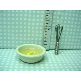 Foltz Miniature Eggs in a Bowl wi Wire Whisk #RA0119 Foltz Non-Edible 1/12th Scale